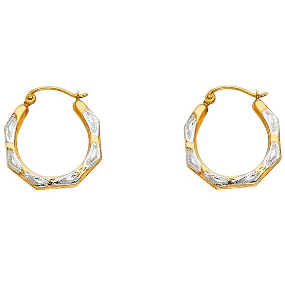 14KT Gold Two Toned Fancy Hollow Hoop Earrings